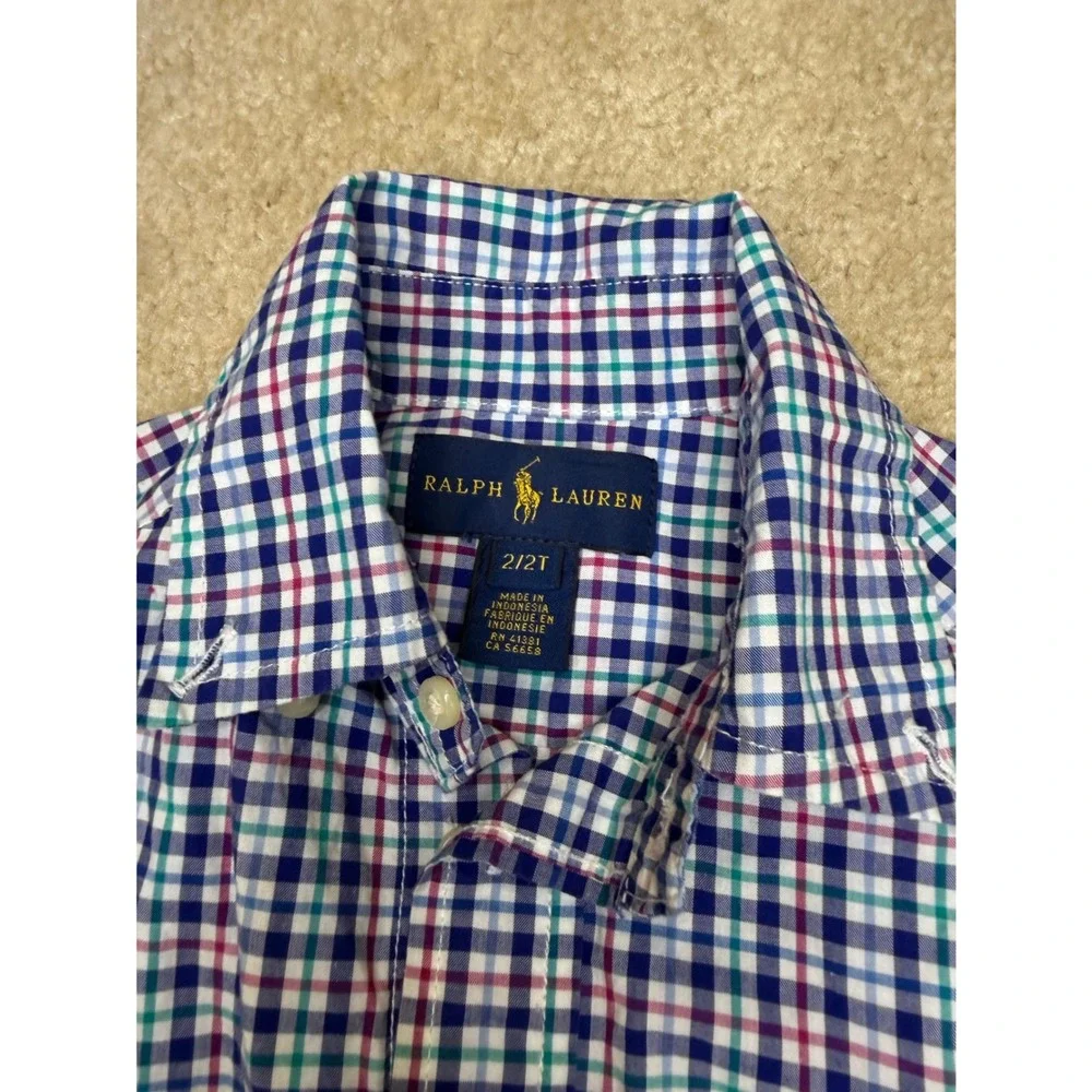 Ralph Lauren Multi Plaid Button Down Kids Long Sleeve Cotton‎ EUC 2T